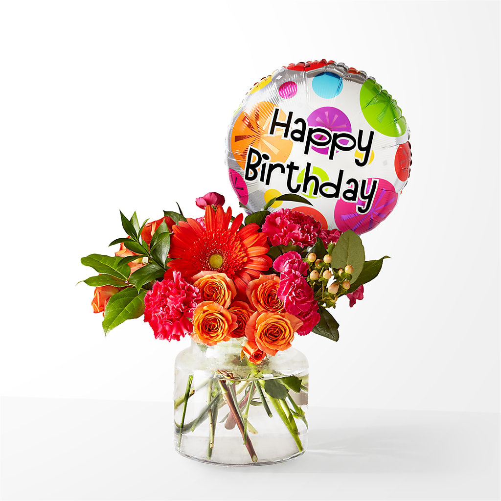 Fiesta Bouquet with Birthday Balloon – Murphy Florist, Cincinnati OH