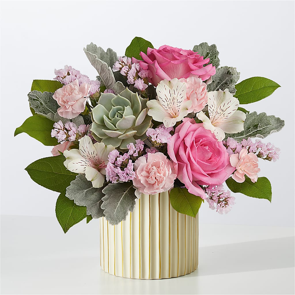 Dusty Rose Bouquet with Ivory Vase – Murphy Florist, Cincinnati OH