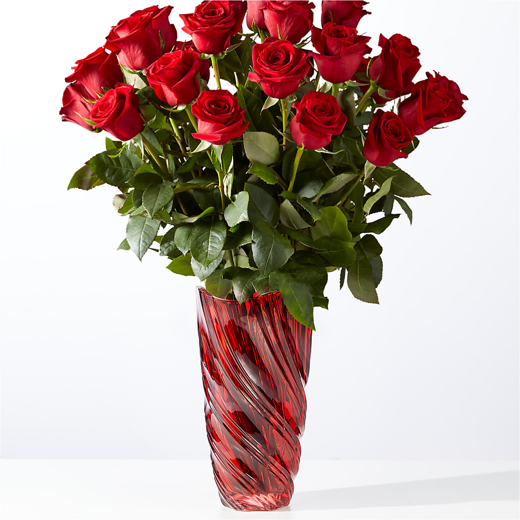 Classic Love Red Rose Bouquet with Luxe Swirl Vase – Murphy Florist, Cincinnati OH