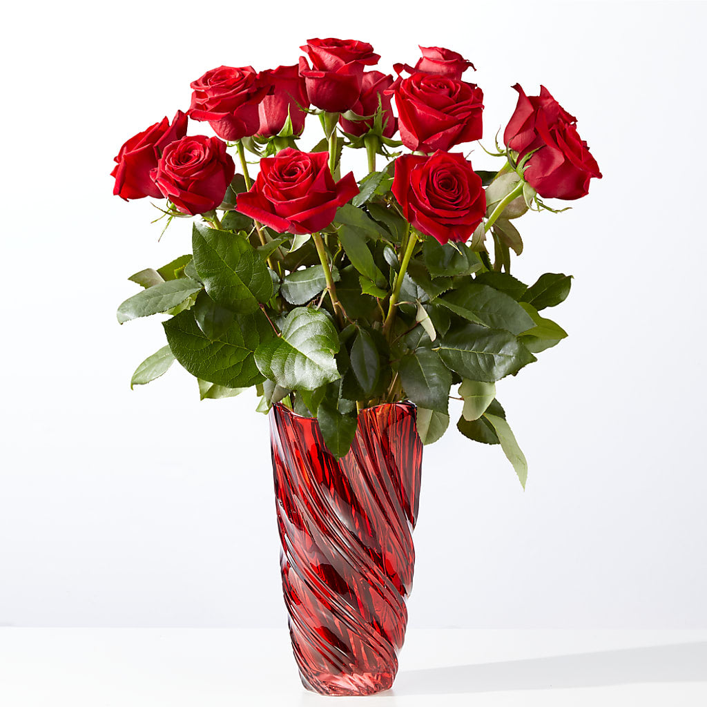 Classic Love Red Rose Bouquet with Luxe Swirl Vase – Murphy Florist, Cincinnati OH