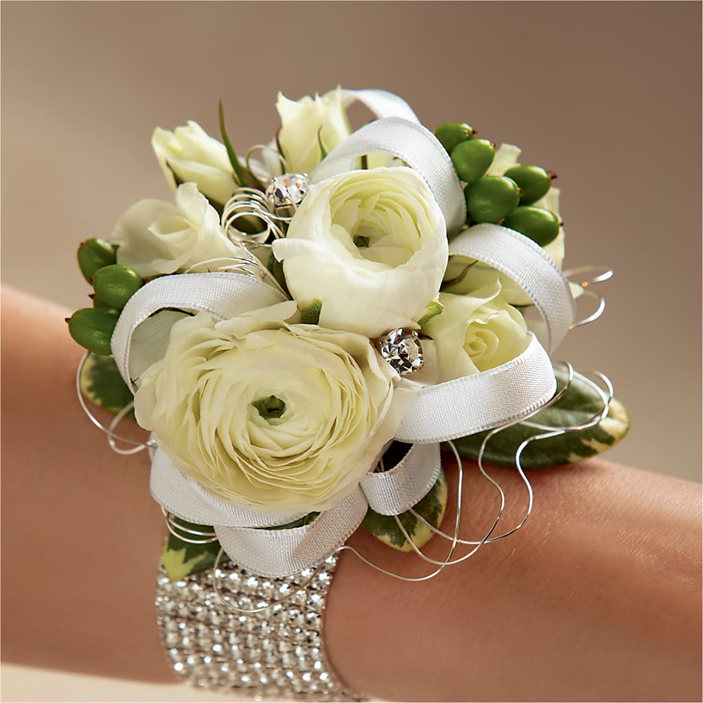 White Wedding Corsage – Murphy Florist, Cincinnati OH